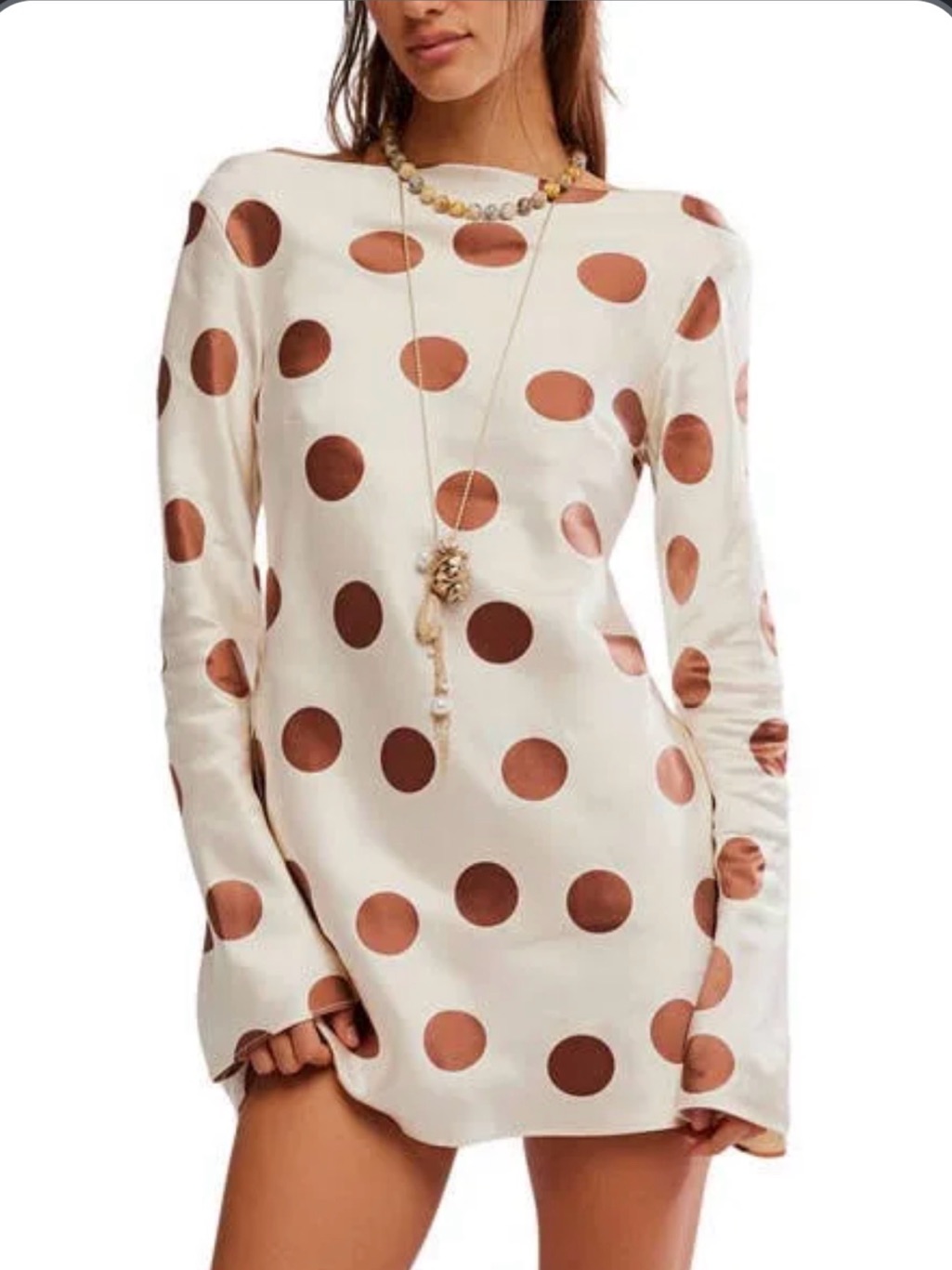 Free People Tigre Polka Dot Long Sleeve Satin Minidress